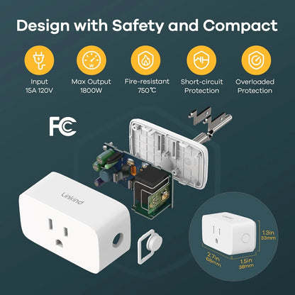 Matter , Work with Apple Home, Siri, Alexa, 15A/1800W Max Smart Outlet, Smart Home Socket 2.4G Wi-Fi, APP Control, Timer, 2 Pack