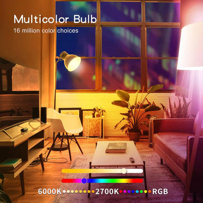 6 Pack Smart LED Light Bulbs, Tuya APP, Wifi Bulbs Work with Alexa&Google Home, RGB Color Changing Light Bulb, Music Sync, A19 E26 Base, 9W(60W Equivalent),800Lm, 2700-6500K(2.4Ghz Only)