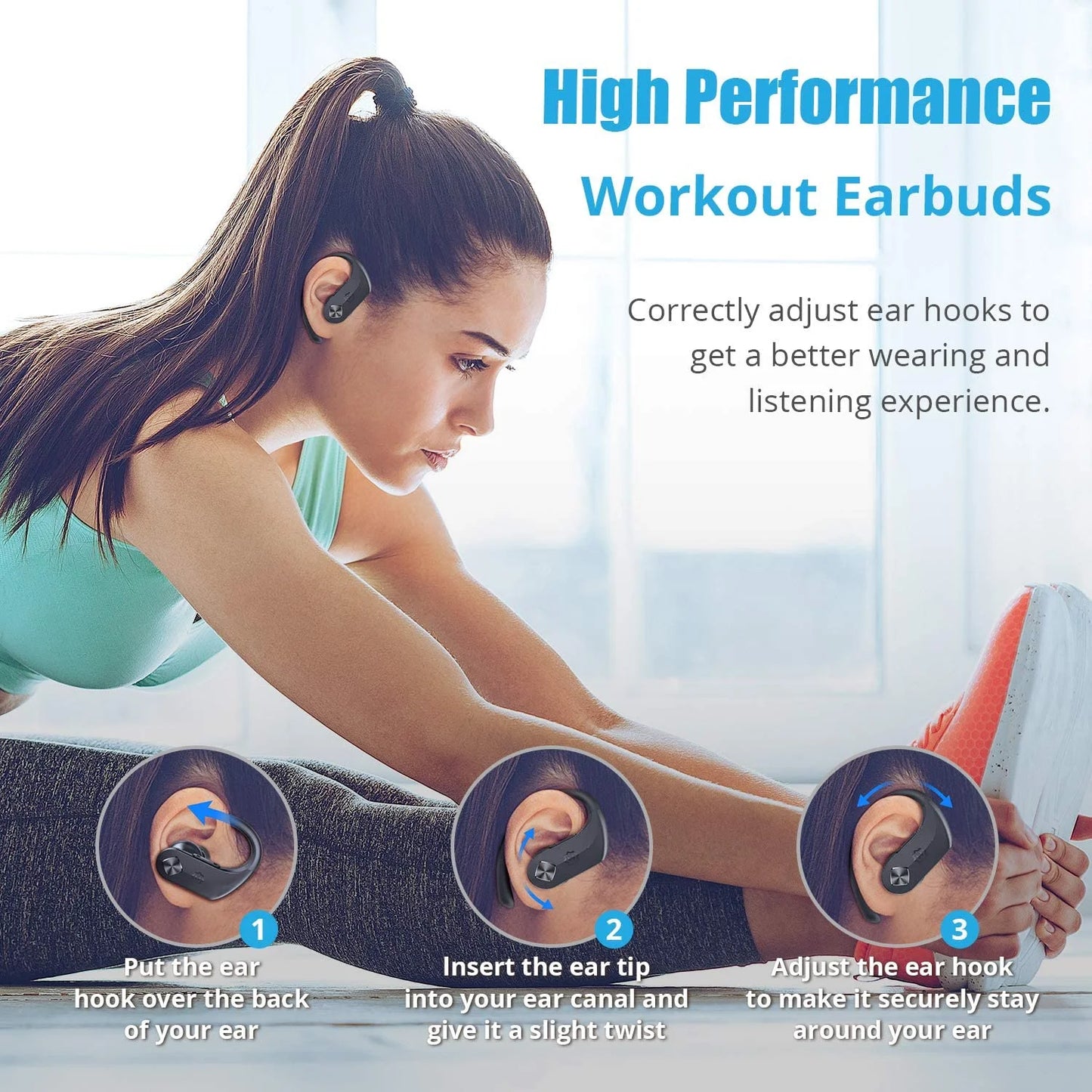 Wireless Headphones,  Bluetooth 5.0 Sport Earbuds Hi-Fi Stereo Bass Sound 130H Playtime IPX7 Waterproof over Ear Wireless Earphones, In-Ear Buds with Mic 2600MAH Charging Case & Volume Control