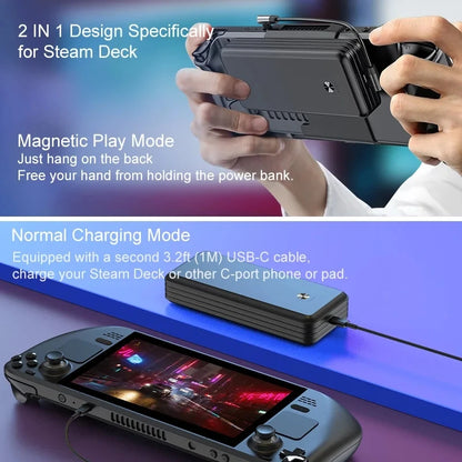 Magnetic Power Bank for Steam Deck, 16000Mah 45W PD Fast Charging Battery Bank Detechable Battery Bank, Dual USB Cable