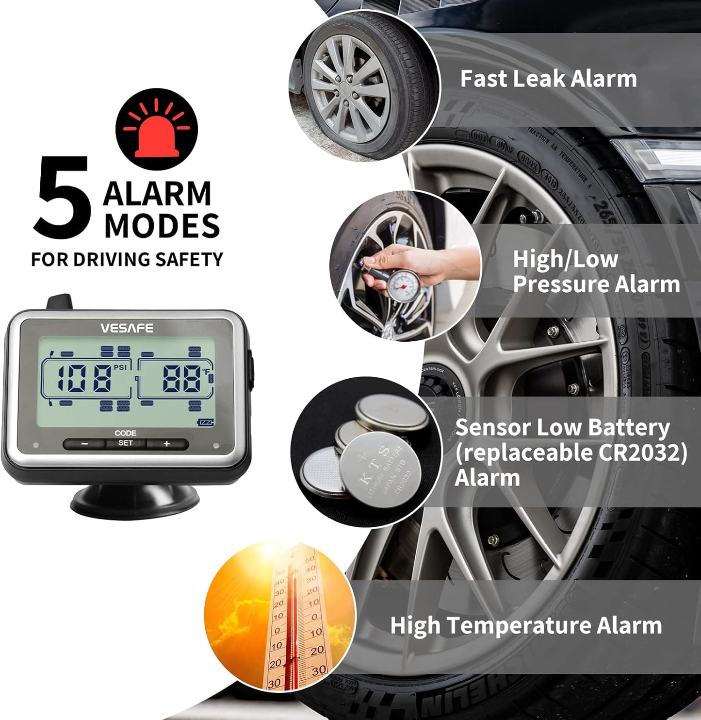 TPMS, Wireless Tire Pressure Monitoring System for RV, Trailer, Coach, Motor Home, Fifth Wheel, with 4 Anti-Theft Sensors