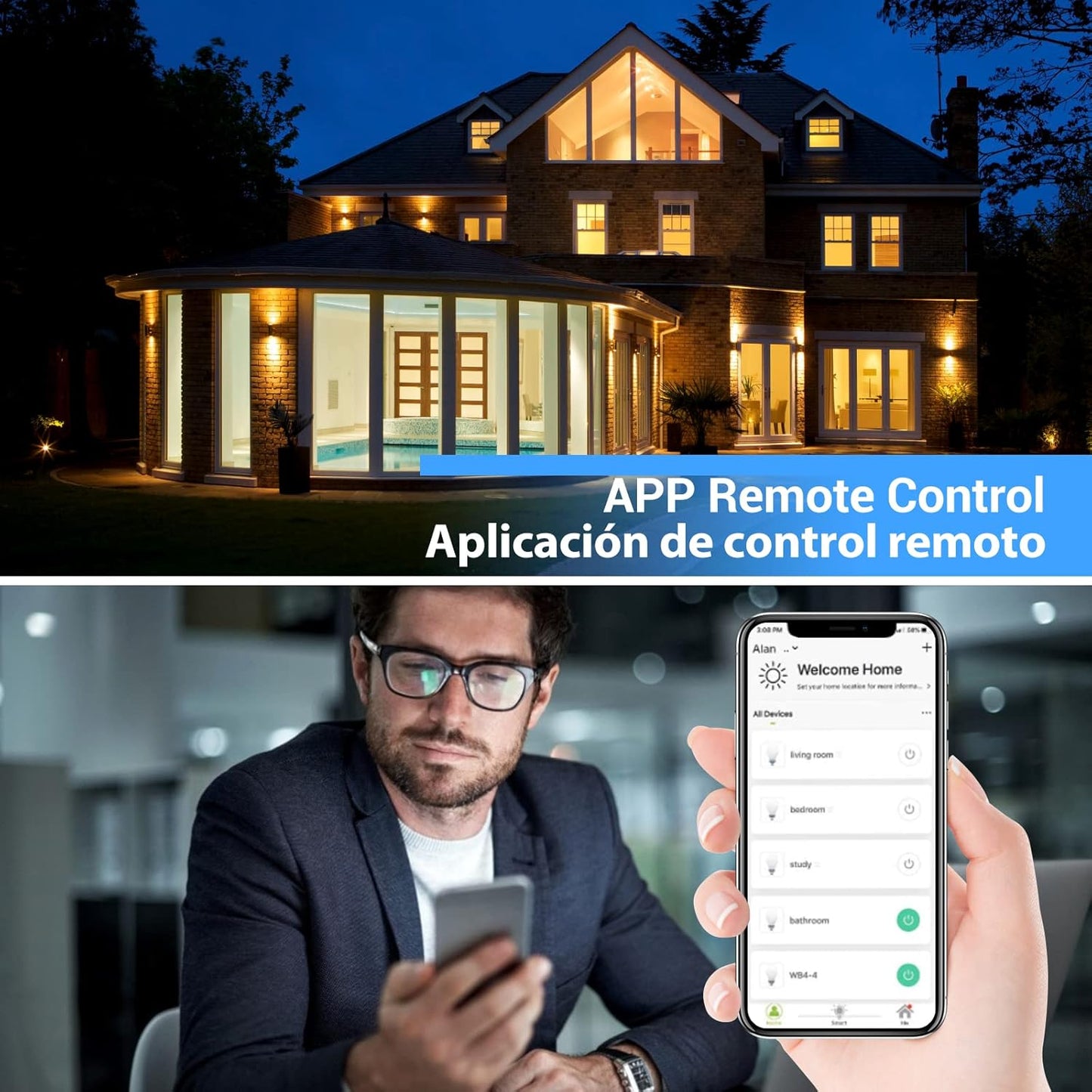 Smart Light Bulbs Work with Alexa and Google Home -No Hub Required, Wifi LED Bulb 2700K Warm White to 6500K Daylight Dimmable, 10W Wifi Light Bulb, APP Remote Control, 2.4Ghz Only, 4 Pack