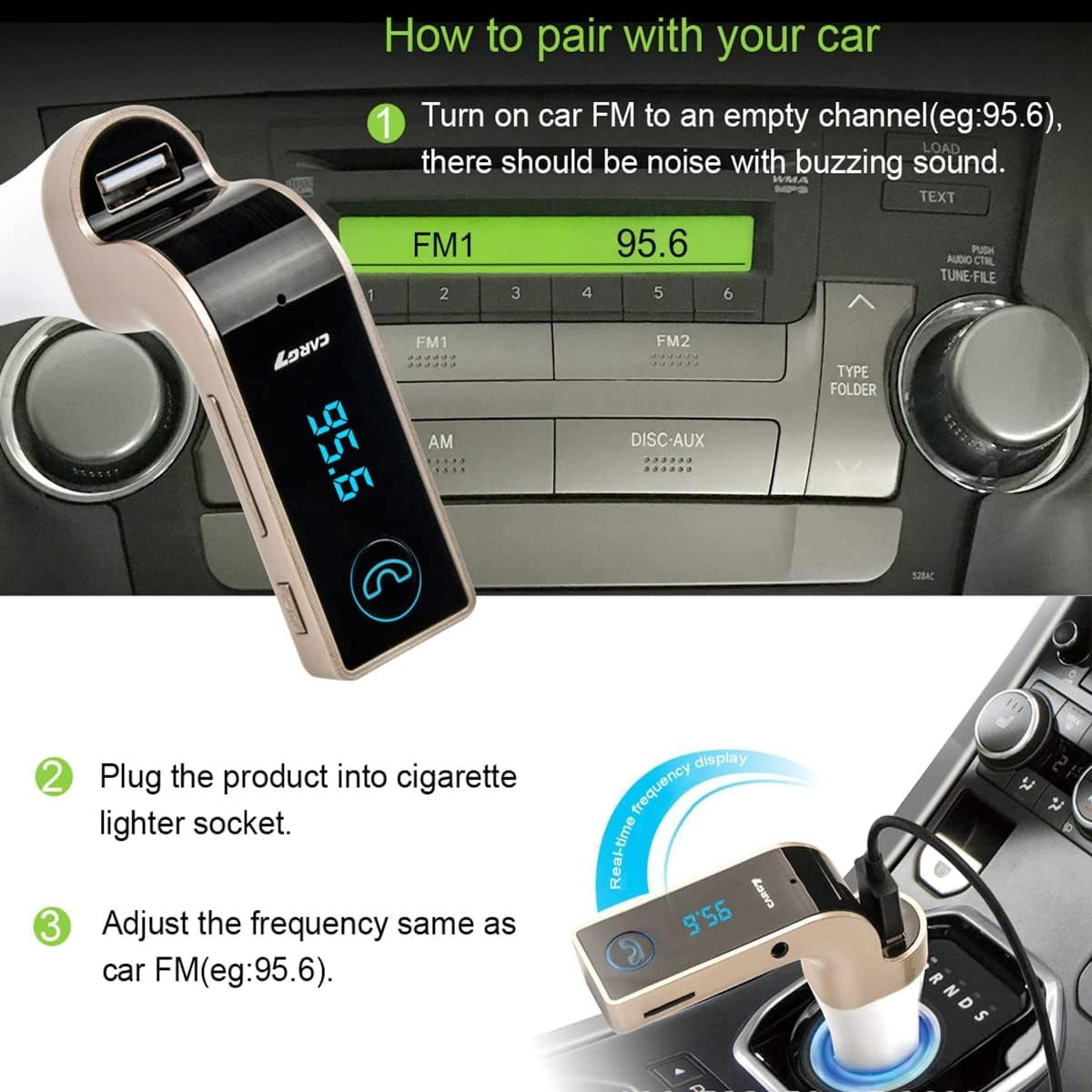 Bluetooth FM Transmitter for Car, Handsfree Bluetooth Receiver Car Kit with Mic/Tf Card/Usb Drive/Aux Play for Iphone,Ipad and Other Android Phones