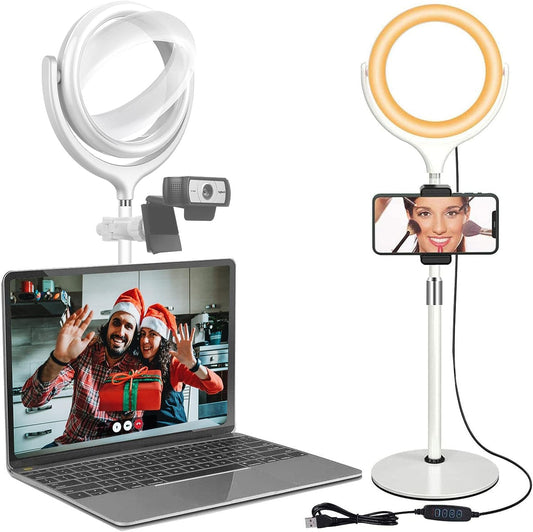 Computer Ring Light with Stand for Desk - 8'' Desktop Circle Light Ring for Video Conference Lighting, Laptop Webcam Light for Zoom Meeting Video Calls Home Office Remote Work