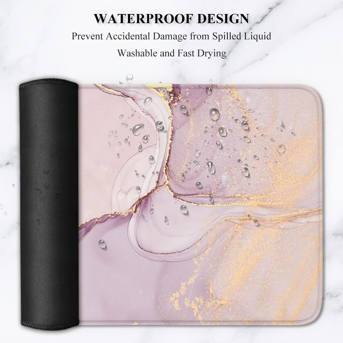 Desk Pad, XL Extended Large Gaming Mouse Pad 31.5 X 11.8 Inch, Waterproof Mousepad with Stitched Edge, Non-Slip Computer Keyboard Laptop Mat for Women Men Office Work, Pink Marble Design