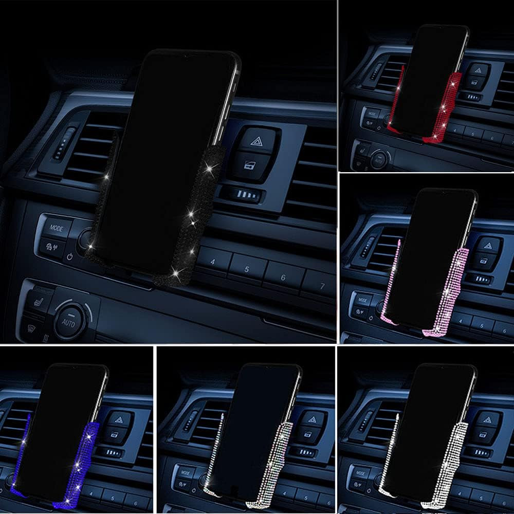 Bling Car Phone Holder, 360 Degrees Adjustable Crystal Auto Car Mount Phone Holder for Dashboard,Windshield and Air Vent (Black)