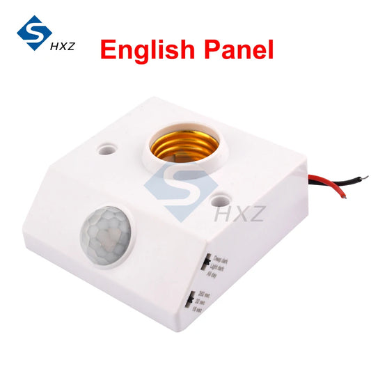 E27 PIR Motion Sensor Lamp Holder, AC 110-240V Auto On/Off, IR Detection for LED Bulbs, Wall-Mounted Socket, Energy Saving