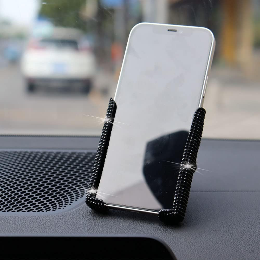 Bling Car Phone Holder, 360 Degrees Adjustable Crystal Auto Car Mount Phone Holder for Dashboard,Windshield and Air Vent (Black)