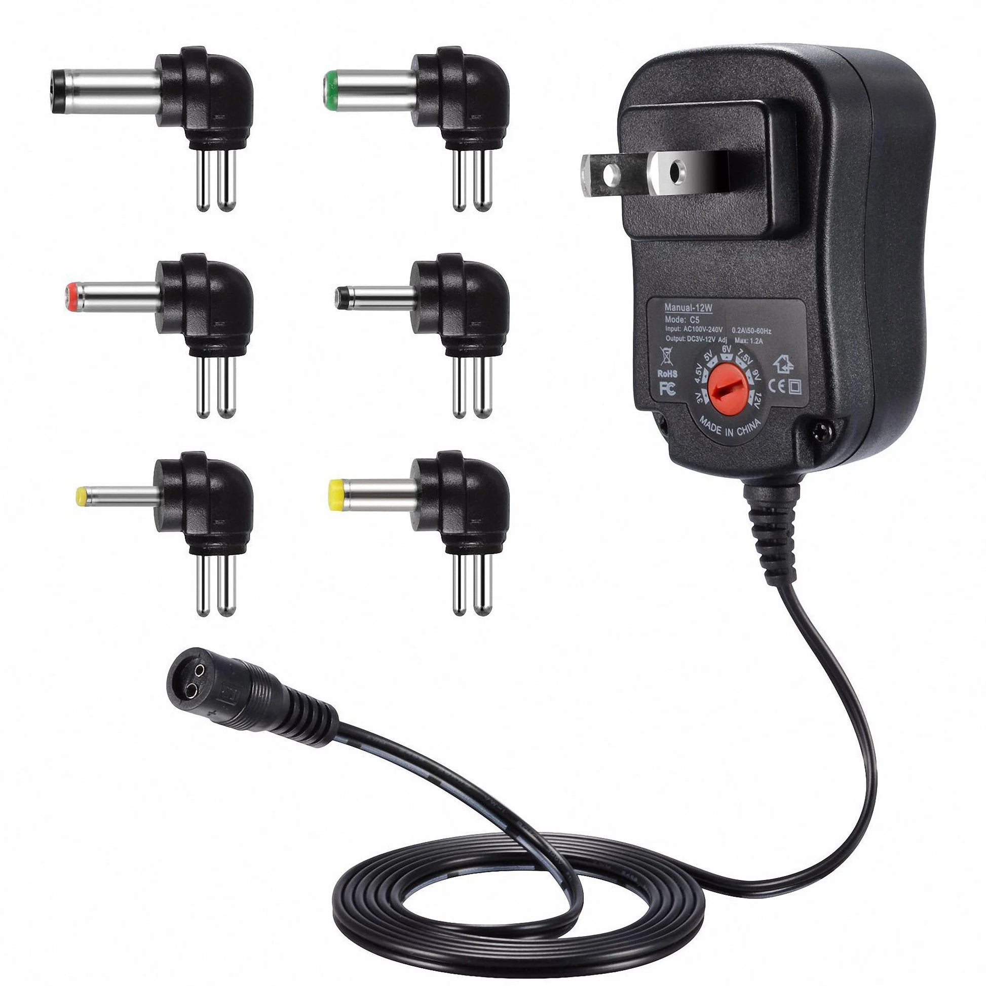 12W Universal Charger AC/DC Adapter Switching Power Supply with 6 Selectable Adapter Plugs (Can'T Work with Laptop)