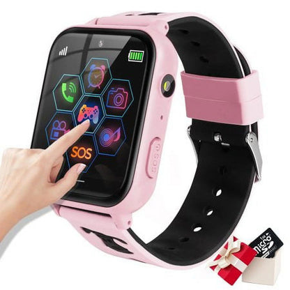 Kids Smart Watch for Boys Girls, Kids Smartwatch with Call SOS 10 Games Camera Music Player Calculator Touch Screen Wristwatch(With 1GB SD Card), Birthday Gift for Kids Aged 4-12 (Pink)