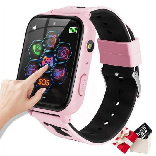 Kids Smart Watch for Boys Girls, Kids Smartwatch with Call SOS 10 Games Camera Music Player Calculator Touch Screen Wristwatch(With 1GB SD Card), Birthday Gift for Kids Aged 4-12 (Pink)