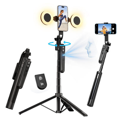 Extendable Auto Face Tracking Tripod 360° Rotation with Light, No App, 70.9" ...