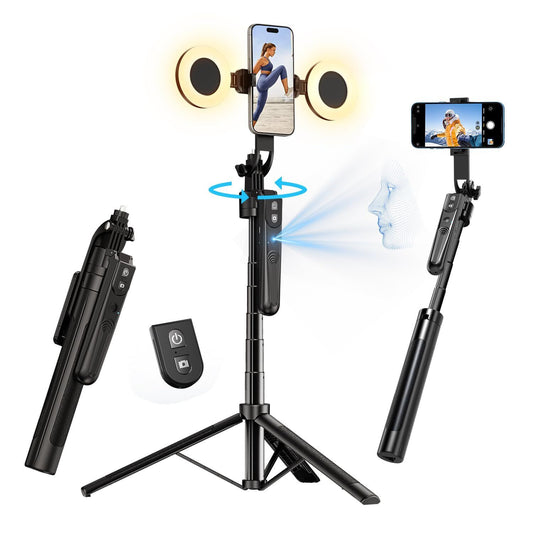 Extendable Auto Face Tracking Tripod 360° Rotation with Light, No App, 70.9" ...