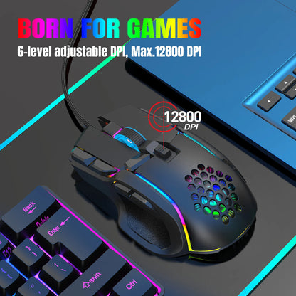10 Buttons 12800 DPI USB Gaming Mechanical Mouse RGB Backlit Computer Gamer Programmable Wired Mice for Laptop PC Desktop