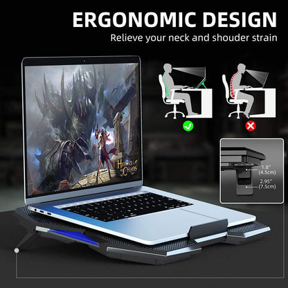 Gaming Laptop Fan Cooling Pad with 5 Big Cooling Fans, Laptop Cooler Cooling Pad for Laptop 15-17 Inch, Strong Wind Fast Heat Dissipation, the Wind Speed Adjustable, Two USB Ports