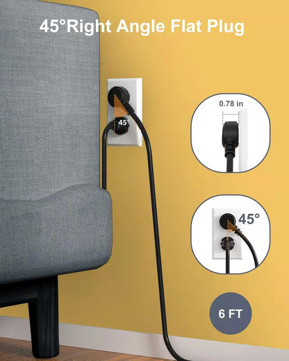 Power Strip with USB C, Power Strip Flat Plug Extension Cord 6 Feet, USB C Charging Station, 3 Outlets 2 USB Ports (15.5W/3.1A), Non Surge Protector for Travel, Cruise Ship 02-Black