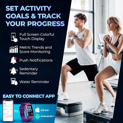 Fitness Tracker Watch - Health Activity & Fitness Trackers for Men & Women - Workout Waterproof Fitness Watch W/All-Day Sleep Tracker, Heart Rate Monitor, Calorie and Step Counter (Purple)