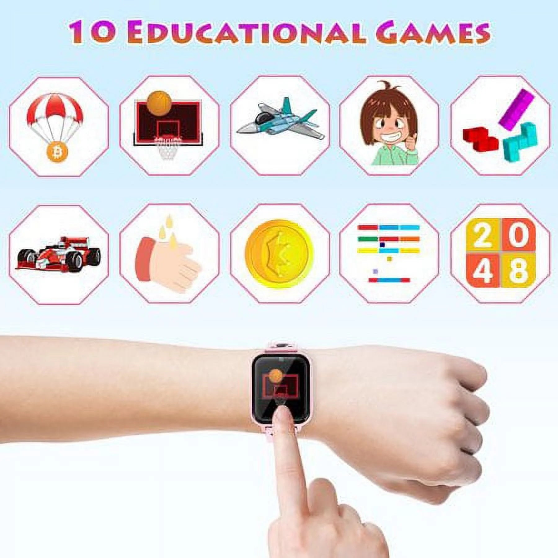 Kids Smart Watch for Boys Girls, Kids Smartwatch with Call SOS 10 Games Camera Music Player Calculator Touch Screen Wristwatch(With 1GB SD Card), Birthday Gift for Kids Aged 4-12 (Pink)