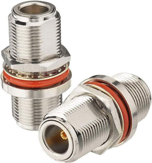 2Pcs N Female to N Female Bulkhead Connector RF Coaxial Adapter