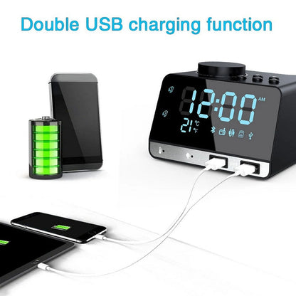 Smart Alarm Clock Radio Bluetooth Digital Speaker Alarm Clocks with Dual USB Charging Port and LED Display
