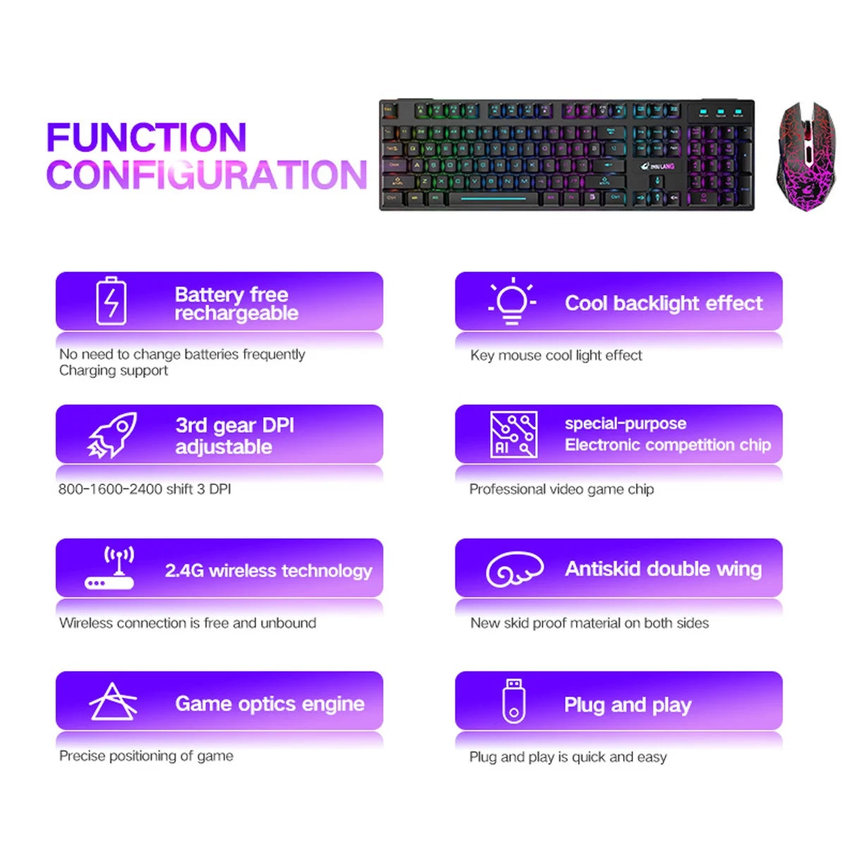 Wireless Gaming Keyboard and Mouse Combo with Mouse Pad, Rainbow LED Backlit Rechargeable Battery Mechanical Ergonomic Feel Dustproof 7 Color Backlit Mute Mice for Computer for Mac for PC Gamer