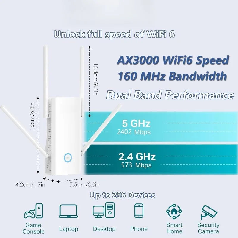 AX3000 Wifi 6 Extender Signal Booster for Home,3000Mbps Dual Band (5Ghz/2.4Ghz) Wifi Repeater,Wifi Repeater Signal Boost