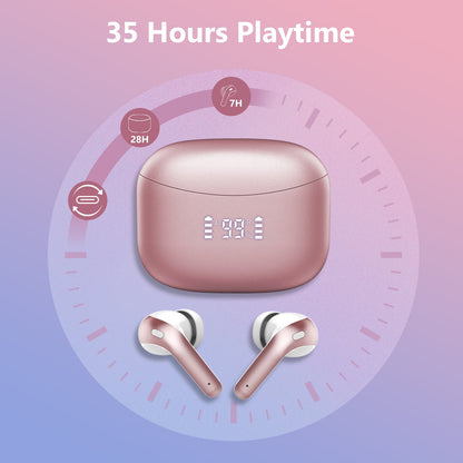 Wireless Earbuds Bluetooth Earbuds with Charging Case 35 Hours Playtime IPX7 Waterproof Headphones with Mic Pink