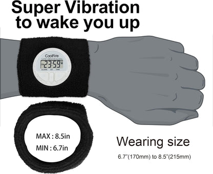 Vibrating Alarm Clock - Silent Alarm Wristband Vibrating Alarm Watch. Silent Wrist Shock Alarm Clock. Vibration Alarm Bracelet Deep Sleeper & Vibrate Alarm (Black) (Blue) (Black)