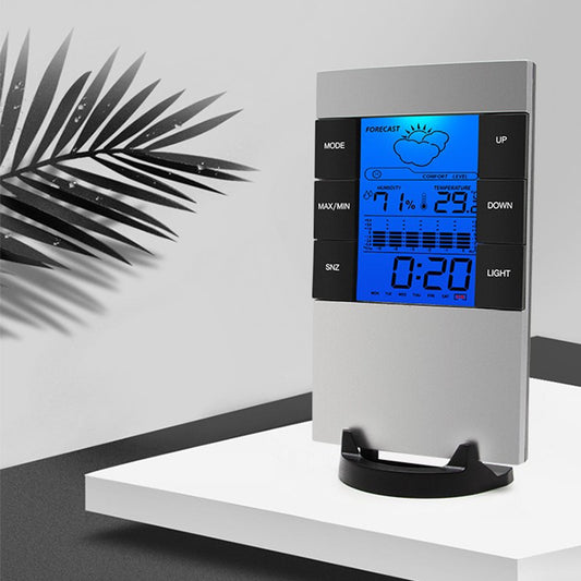 Electronics Gift Digital Alarm Clock with LCD Weather Display Temperature Humidity Screen Snooze Alarm Electronic Time Management Reminder Clearance