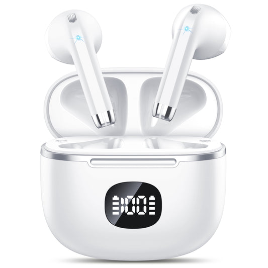 Wireless Earbuds Bluetooth Headphone 60H Deep Bass Loud Sound with 4 Mic Clear Call Ear Buds Noise Cancelling IP7 In-Ear Headphones with Wireless Charging Case Compatible for Iphone Android, White