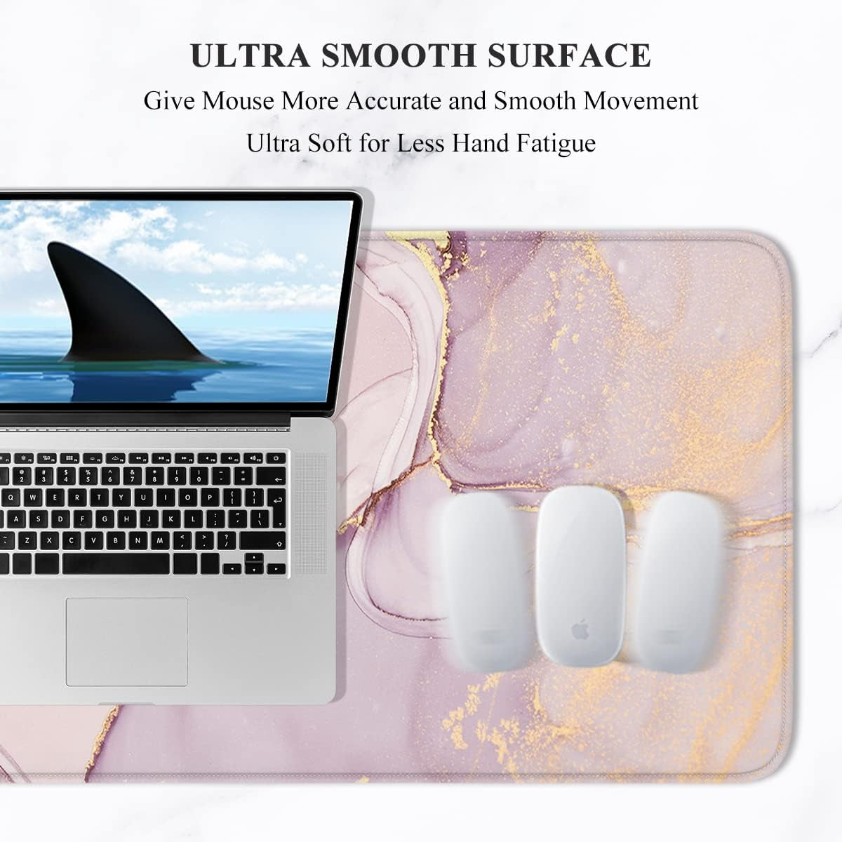 Desk Pad, XL Extended Large Gaming Mouse Pad 31.5 X 11.8 Inch, Waterproof Mousepad with Stitched Edge, Non-Slip Computer Keyboard Laptop Mat for Women Men Office Work, Pink Marble Design