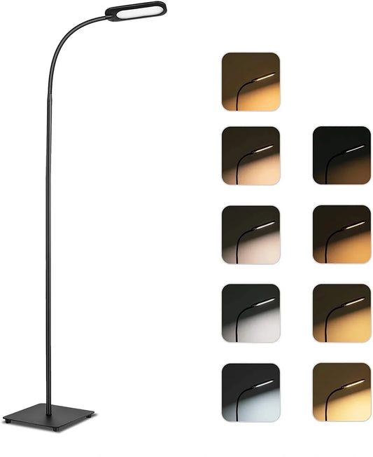 Floor Lamp, Dimmable Black Lamp with 5 Color& 4 Brightness and Adjustable Gooseneck