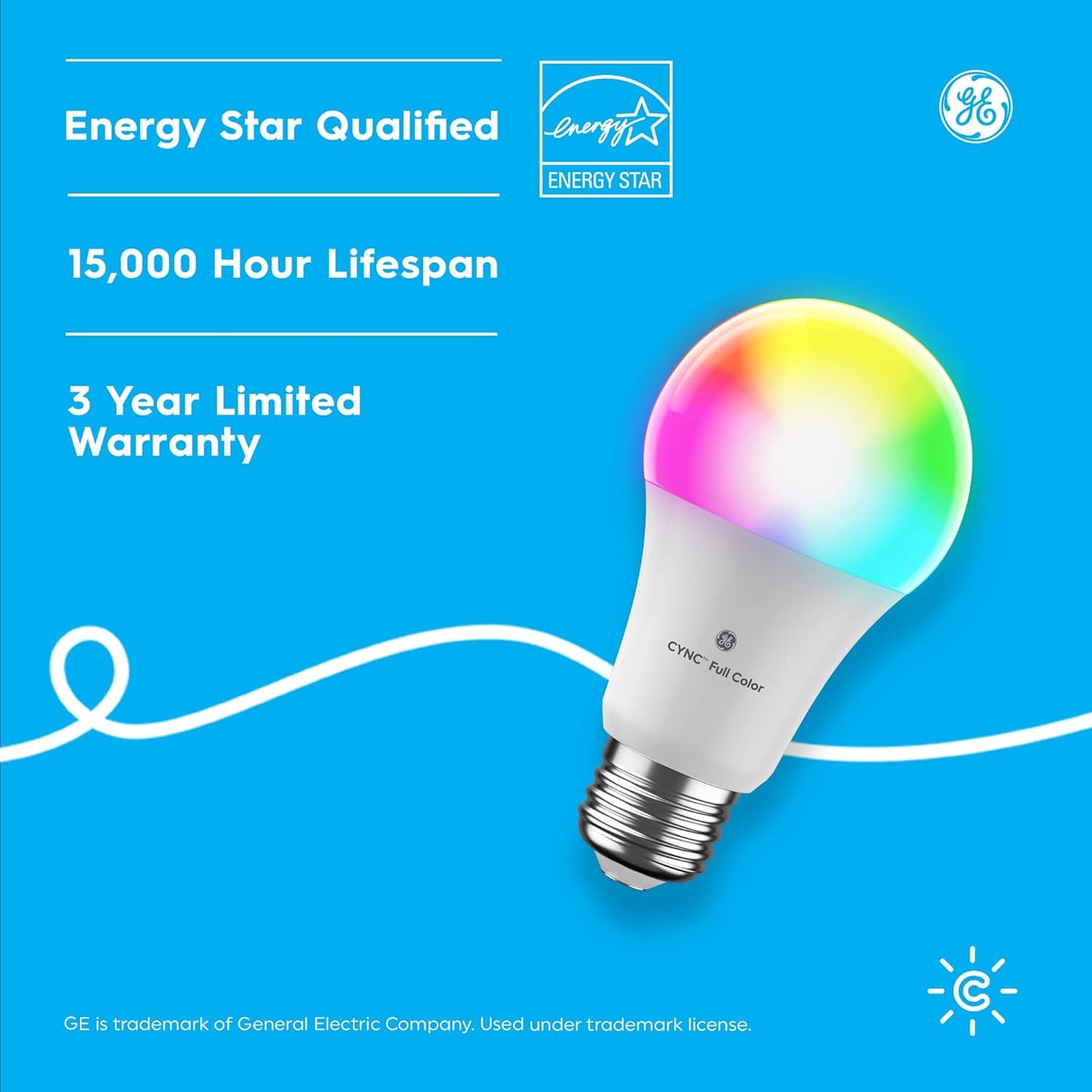 GE  Smart LED Light Bulb, Color Changing Lights, Bluetooth and Wi-Fi Lights, Works with Alexa and Google Home, A19 Light Bulb (1 Pack)