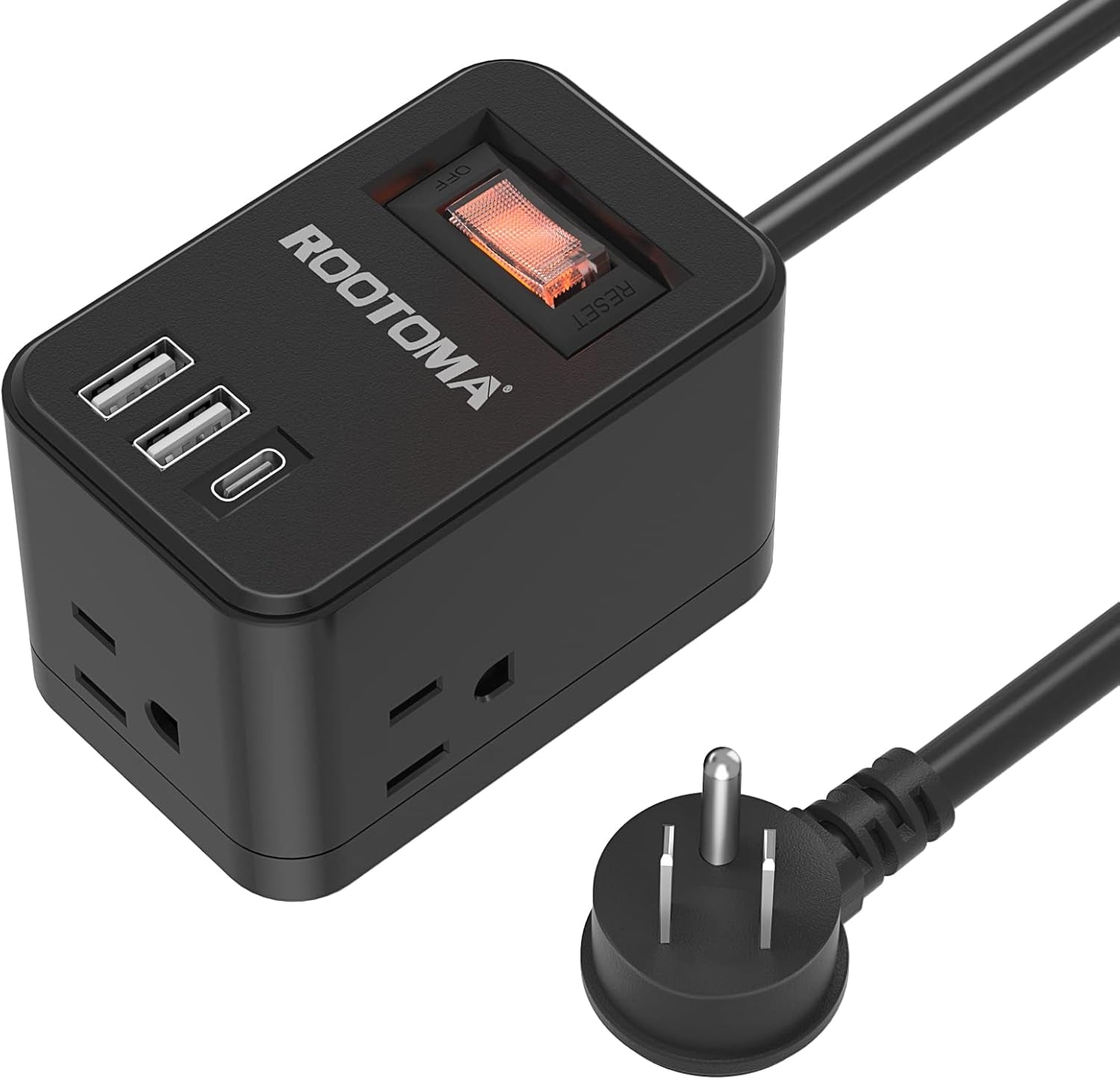 Power Strip with USB C, Power Strip Flat Plug Extension Cord 6 Feet, USB C Charging Station, 3 Outlets 2 USB Ports (15.5W/3.1A), Non Surge Protector for Travel, Cruise Ship 02-Black