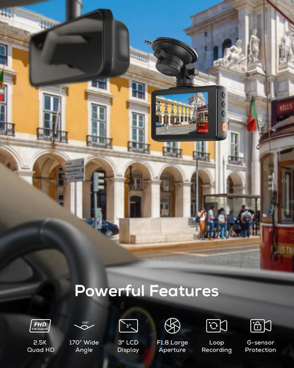 Dash Cam 1080P FHD, IPS Display, Night Vision, Parking Monitor, Motion Detection, Support 128G Max and GPS