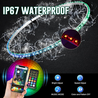 4PCS 15.5 Inch Dancing Color and Pure White LED Wheel Ring Light with Turn Signal and Braking Function, Can Controlled by Remote and APP, Single Row Rim Lights for Truck, Vehical, Offroad