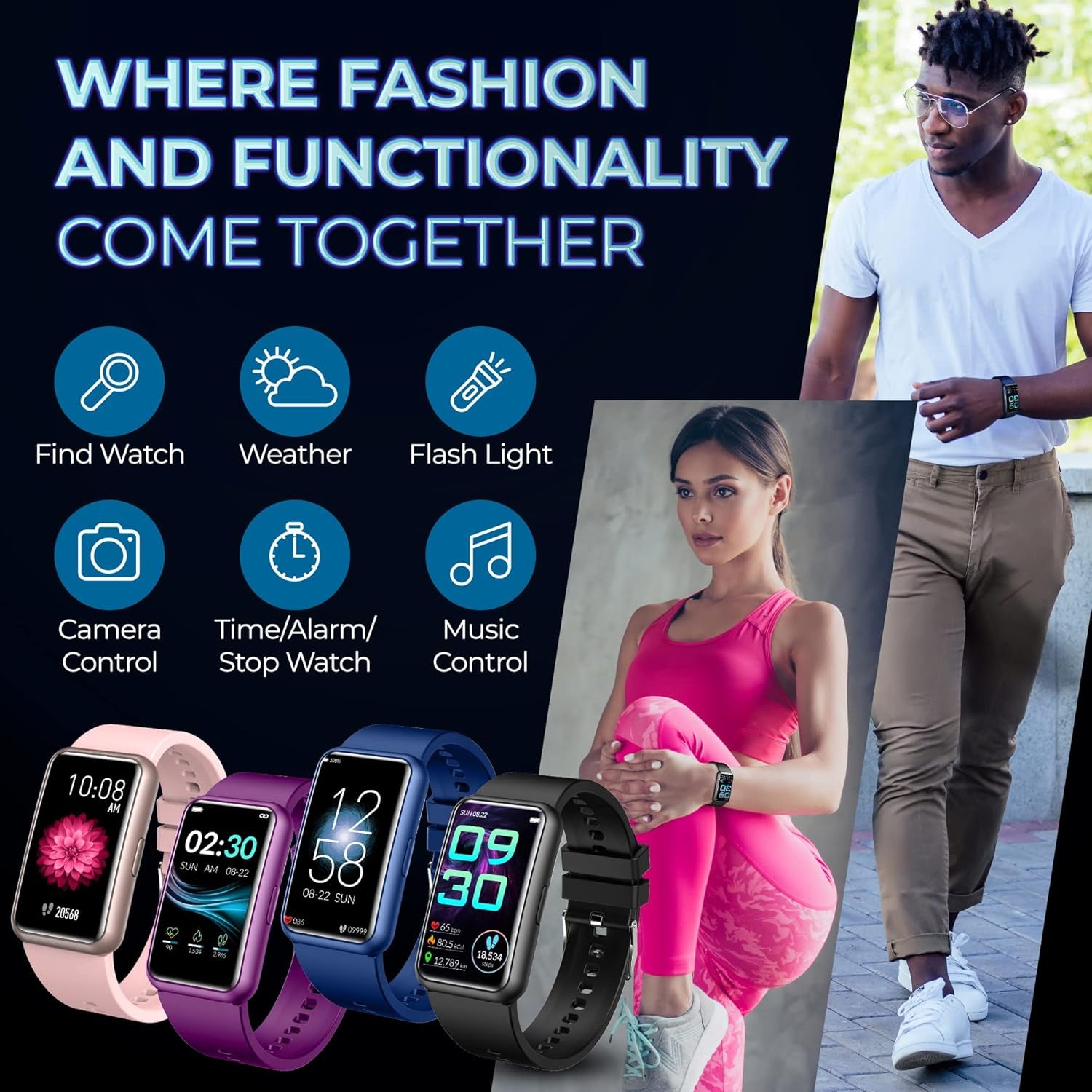 Fitness Tracker Watch - Health Activity & Fitness Trackers for Men & Women - Workout Waterproof Fitness Watch W/All-Day Sleep Tracker, Heart Rate Monitor, Calorie and Step Counter (Purple)