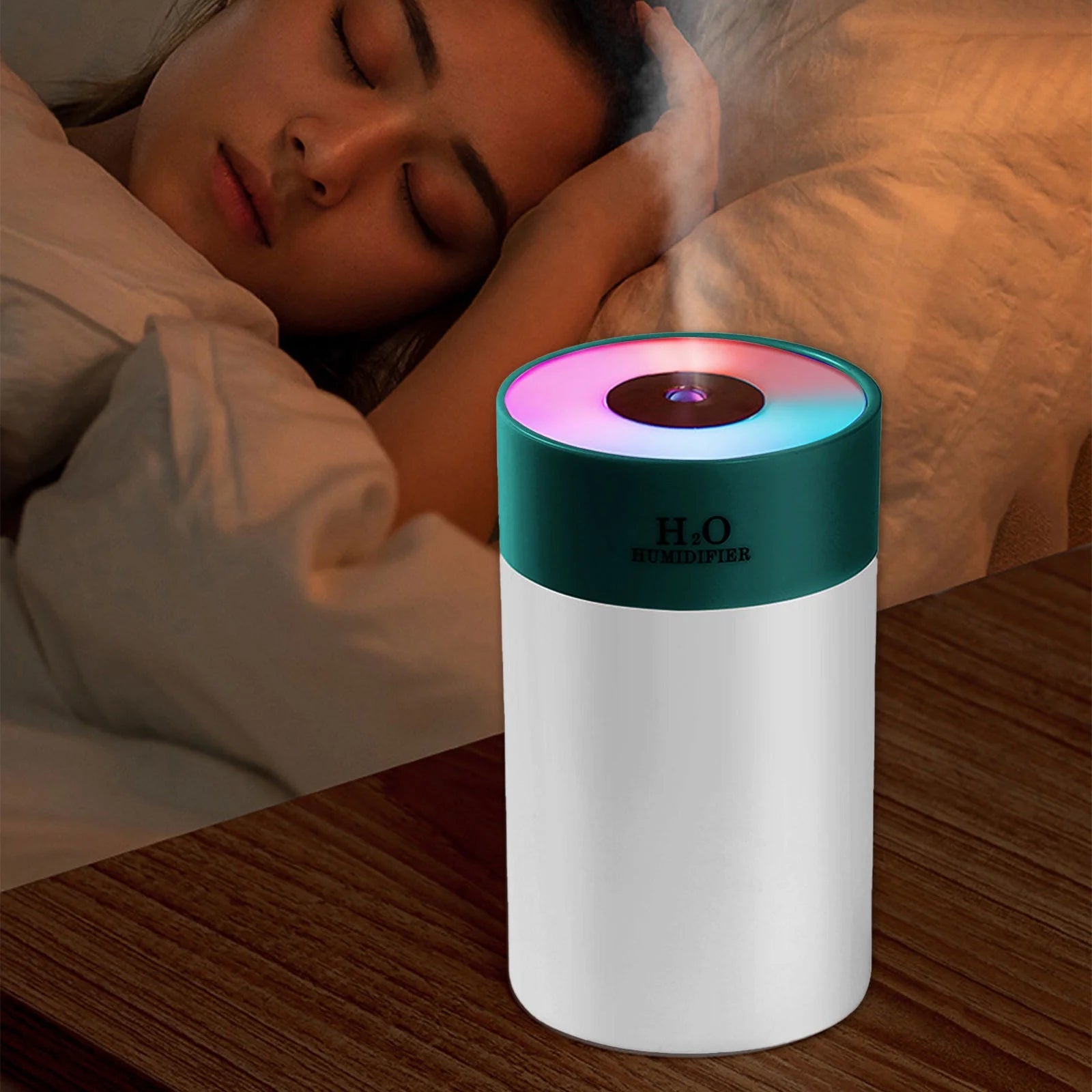 Rvasteizo Humidifiers for Bedroom, USB Humidifier with Colorful Lights, Quiet Cool Mist Humidifier for Bedroom and Office, Plants, Easy to Clean