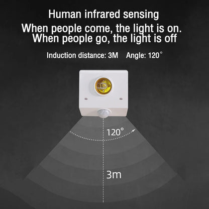 E27 PIR Motion Sensor Lamp Holder, AC 110-240V Auto On/Off, IR Detection for LED Bulbs, Wall-Mounted Socket, Energy Saving