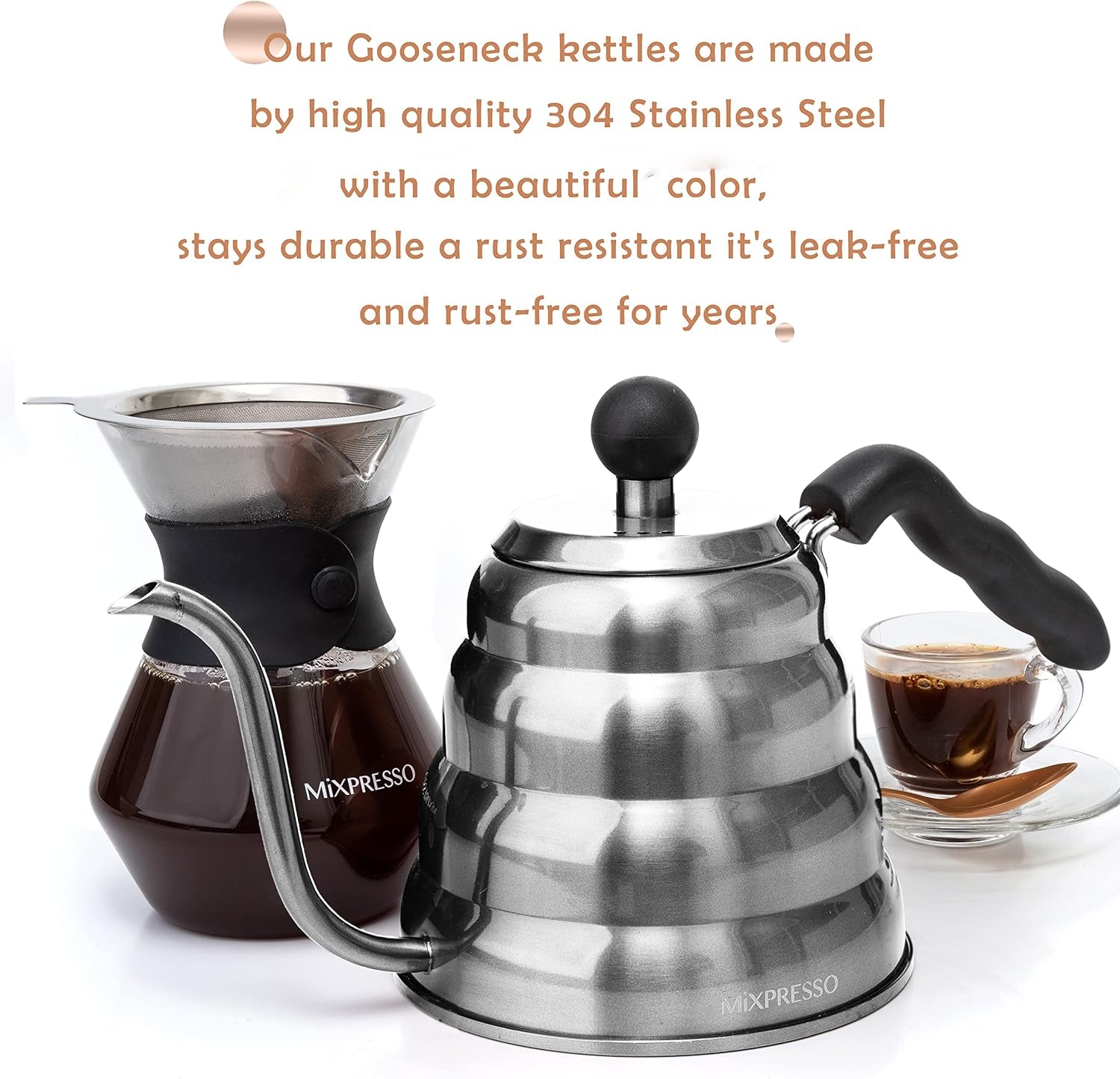 Gooseneck Pour over Coffee Kettle, Barista Pour Control Design, Ideal for Coffee and Tea, High-Grade Stainless Steel 1.2 Liter 40 Oz, Induction Cooker Stovetop Kettle Stainless Steel