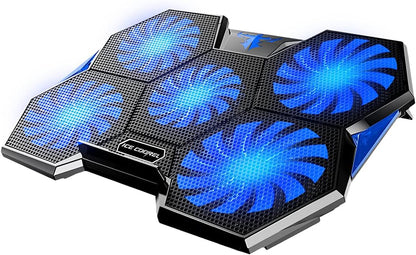 Gaming Laptop Fan Cooling Pad with 5 Big Cooling Fans, Laptop Cooler Cooling Pad for Laptop 15-17 Inch, Strong Wind Fast Heat Dissipation, the Wind Speed Adjustable, Two USB Ports