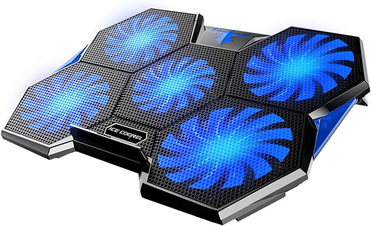 Gaming Laptop Fan Cooling Pad with 5 Big Cooling Fans, Laptop Cooler Cooling Pad for Laptop 15-17 Inch, Strong Wind Fast Heat Dissipation, the Wind Speed Adjustable, Two USB Ports