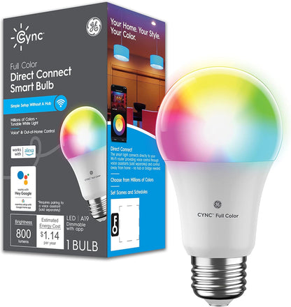 GE  Smart LED Light Bulb, Color Changing Lights, Bluetooth and Wi-Fi Lights, Works with Alexa and Google Home, A19 Light Bulb (1 Pack)