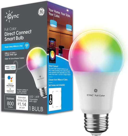 GE  Smart LED Light Bulb, Color Changing Lights, Bluetooth and Wi-Fi Lights, Works with Alexa and Google Home, A19 Light Bulb (1 Pack)